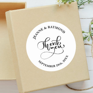Adesivo Obrigado Chic Caligrafia Favor de Casamento Branco