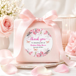 Adesivo Obrigado Chuveiro de Bebê Rosas Rosadas