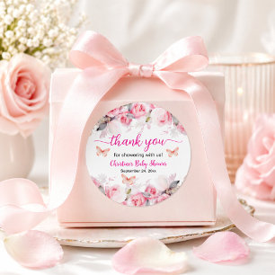 Adesivo Obrigado Chuveiro de Bebê Rosas Rosadas