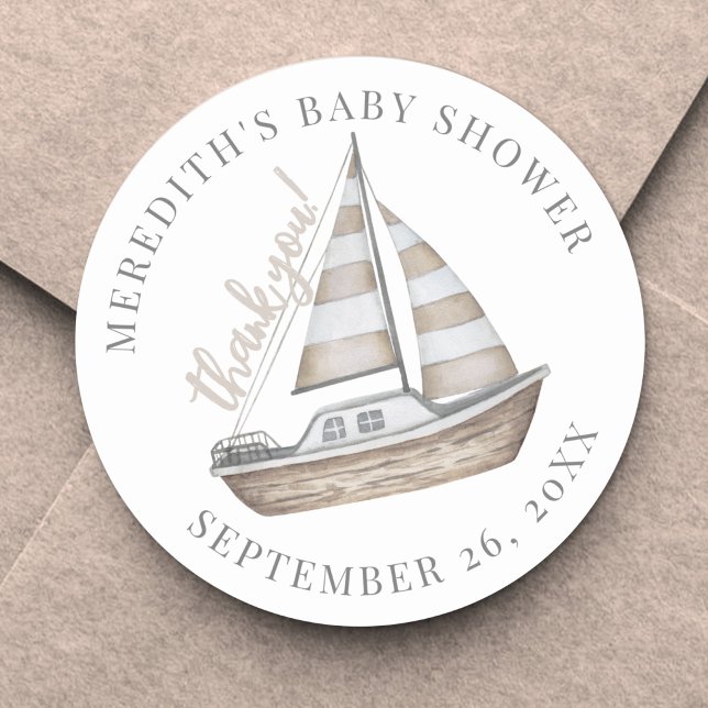Adesivo Obrigado Chuvinha de Bebê Náutico (Thank You Nautical Baby Shower Classic Round Sticker )