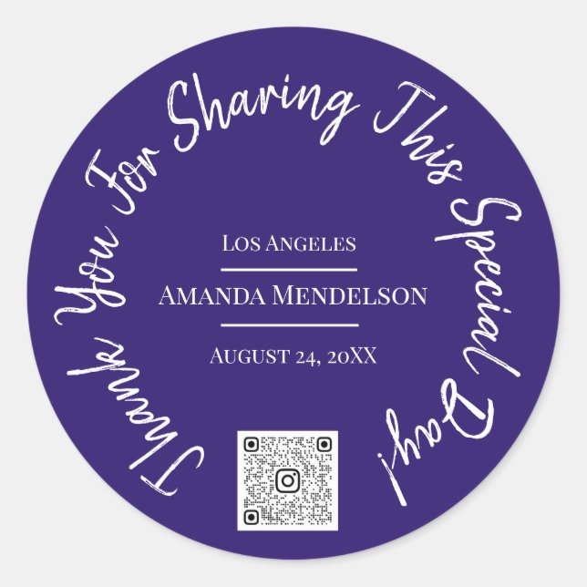 Adesivo Obrigado Código QR do Dia Especial Logo Azul (Frente)