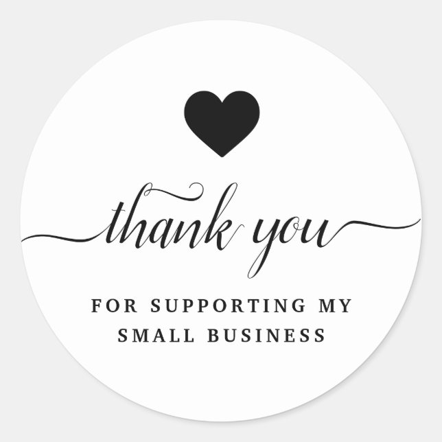 Adesivo Obrigado, colante branco preto clássico redondo (Frente)