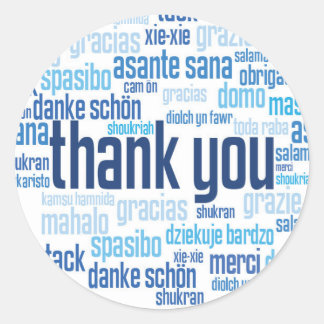 Adesivo Obrigado, colorido selo azul colorido