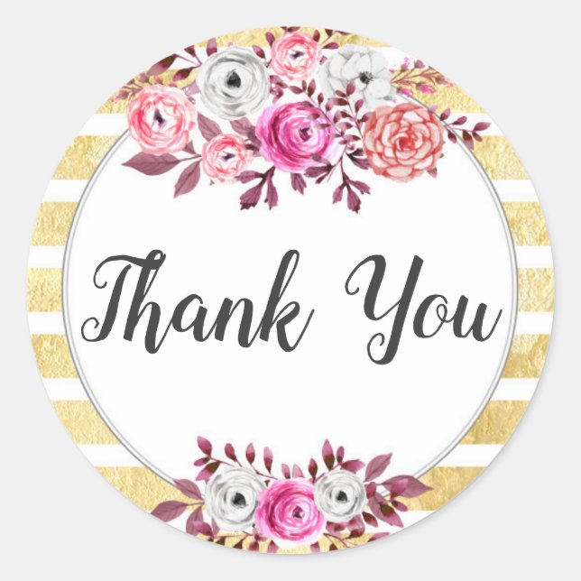 Adesivo Obrigado com Listra de Aquarela Glamour Dourado e  (Frente)