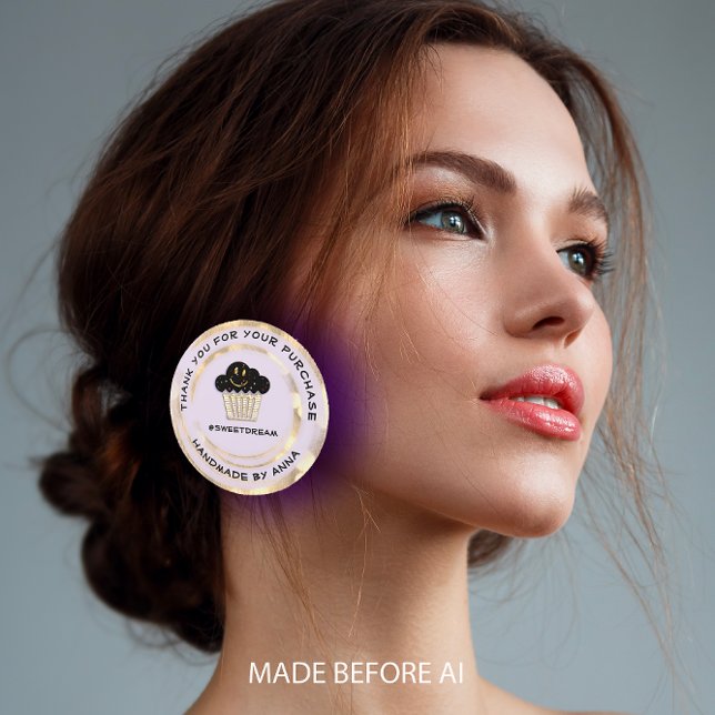 Adesivo Obrigado Comprando Chocolate Muffin Roxo Sorriso (Thank You Shopping Chocolate Muffin Purple Smile Classic Round Sticker)