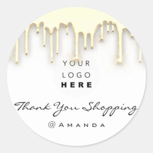 Adesivo Obrigado Comprando Nome Logotipo Branco Dourado