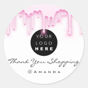 Adesivo Obrigado Comprando Nome Logotipo Unidades brancas