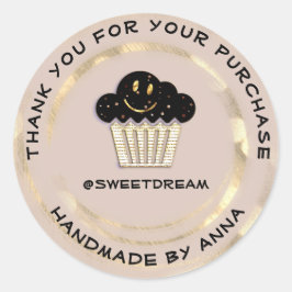 Adesivo Obrigado Compre Chocolate Muffin Kraft Sorri Rosa