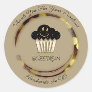 Adesivo Obrigado Compre Chocolate Muffin Mostarda Ouro Sor