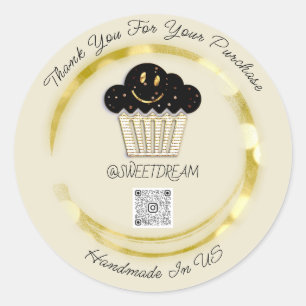 Adesivo Obrigado Compre Chocolate Muffin QR CODEGold Sorri