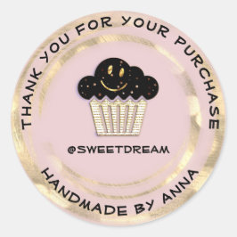 Adesivo Obrigado Compre Chocolate Muffin Sorria Dourada Pó