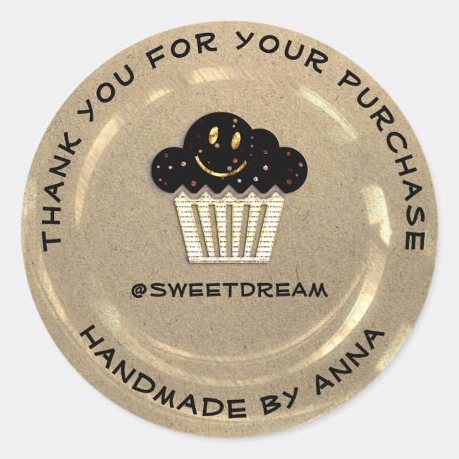 Adesivo Obrigado Compre Sereia Muffin Ivory Kraft Sorria (Frente)