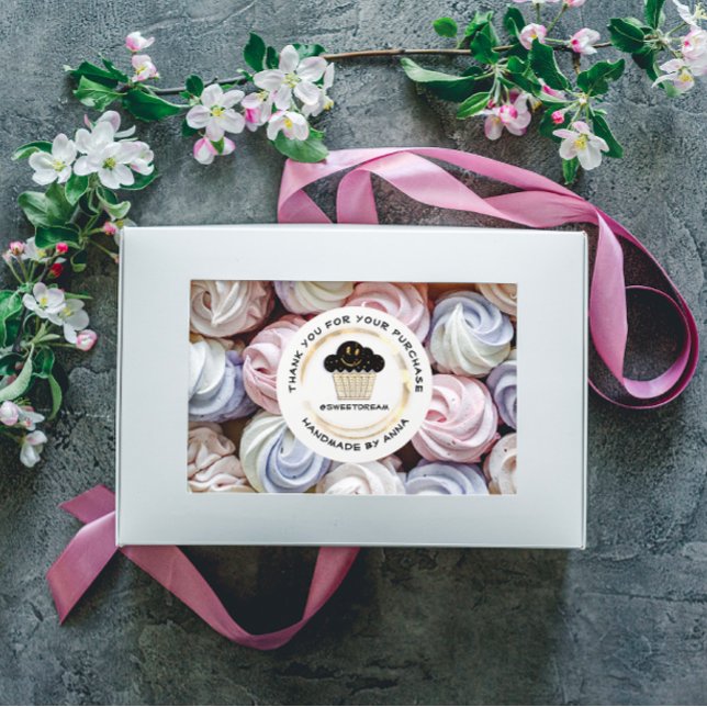 Adesivo Obrigado Compre Smermaid Muffin White Does Sorria (Thank You Shop Mermaid Muffin White Dots Smile Classic Round Sticker )