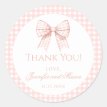 Obrigado cor-de-rosa arco gingham chá de fraldas v
