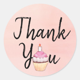 Adesivo Obrigado cor-de-rosa da aguarela você cupcake