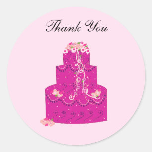 Adesivo Obrigado cor-de-rosa elegante do bolo você