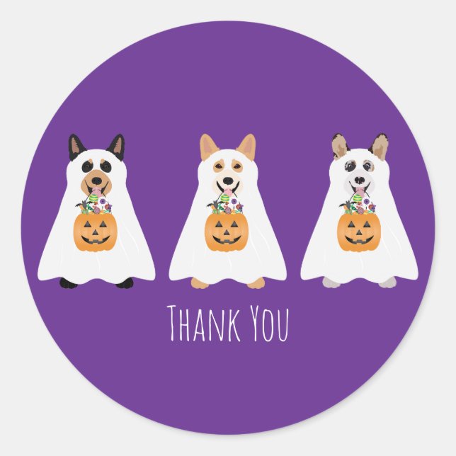 Adesivo Obrigado Corgi Ghost Dogs Halloween (Frente)