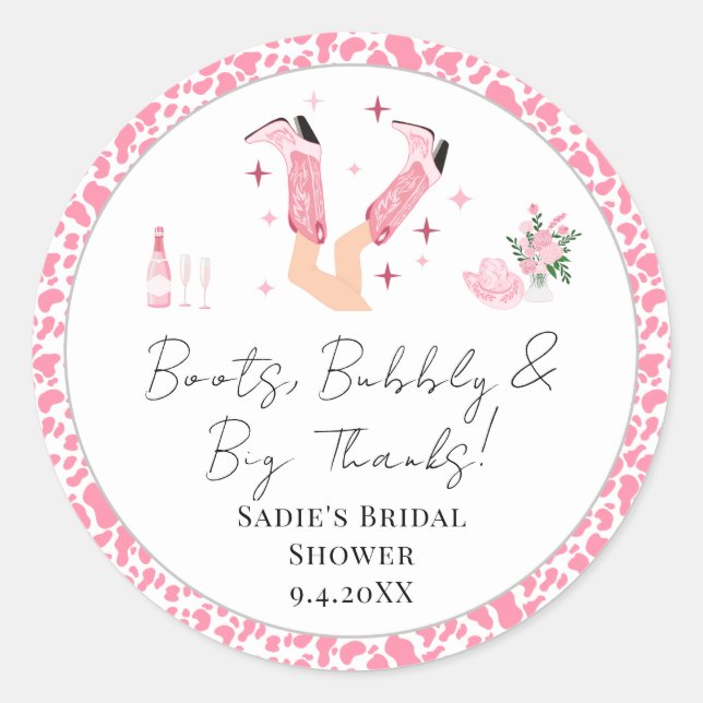 Adesivo Obrigado Cowboy Botas & Bubbly Chá de Noiva  (Frente)