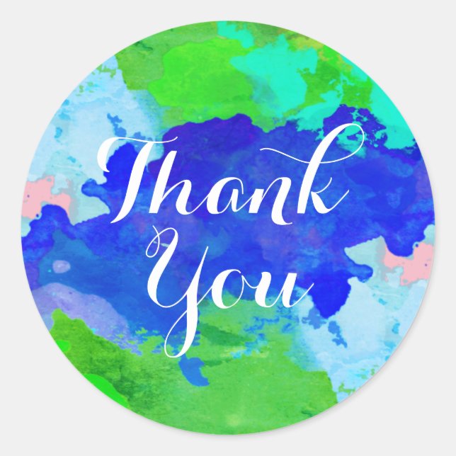 Adesivo Obrigado da aguarela você Splatter do verde azul (Frente)