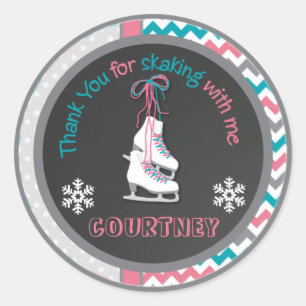 Adesivo Obrigado da festa de aniversário do patinagem no