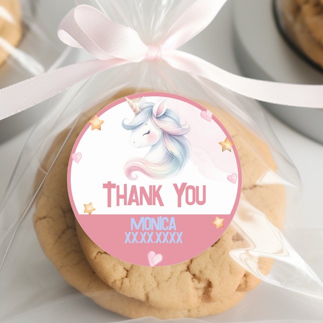 Adesivo Obrigado de aniversário de criança de unicórnio pa (Criador carregado)