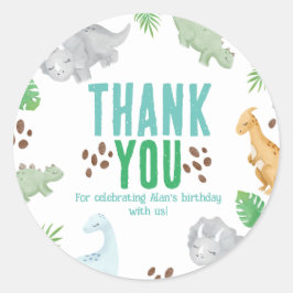 Adesivo Obrigado de aniversário do Dinossaur, você favorec