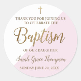Adesivo Obrigado de batismo de menina rosa personalizada