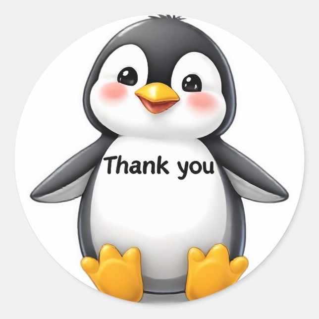 Adesivo "Obrigado" de Bebê Pinguim Fofo (Frente)