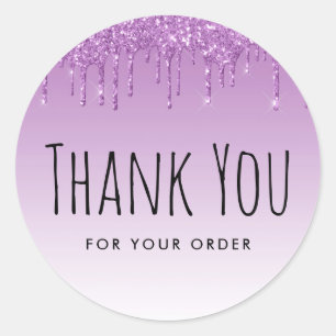 Adesivo obrigado de brilho roxo para seu pedido