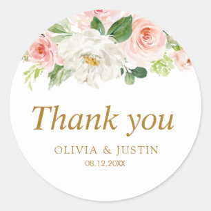 Adesivo obrigado de casamento cor-de-rosa, cor de água