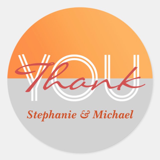 Adesivo Obrigado de casamento da cinza Laranja (Frente)