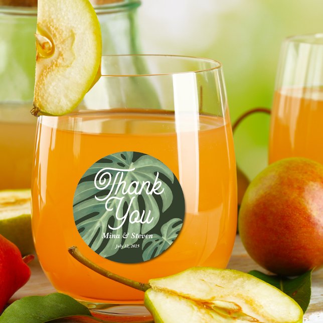 Adesivo Obrigado de Casamento da Monstera tropical Waterco (Criador carregado)