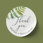 Adesivo Obrigado de casamento da Watercolor Woodland Fern<br><div class="desc">Obrigado de guião da Watercolor fern que você cola para o casamento botânico de verão da floresta. Entre em contato comigo se precisar de itens adicionais.</div>