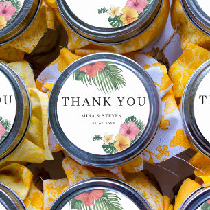 Adesivo Obrigado de Casamento de Flor Tropical Beach Water