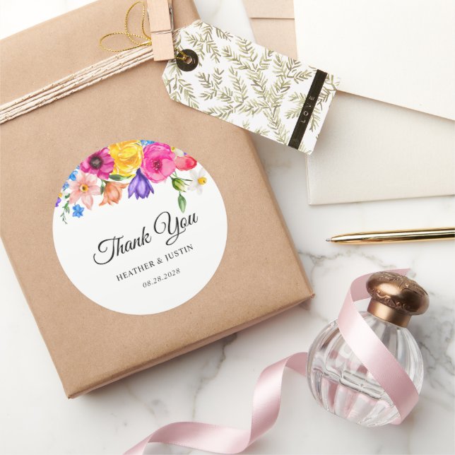 Adesivo Obrigado de casamento de flores silvestres brilhan (Presentear)