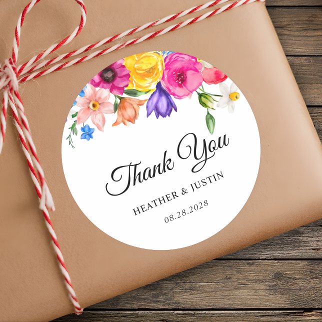 Adesivo Obrigado de casamento de flores silvestres brilhan (Criador carregado)