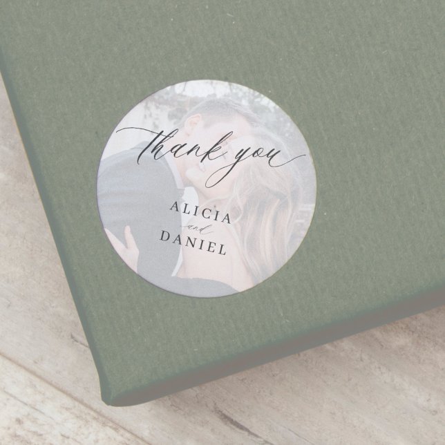 Adesivo Obrigado de casamento de fotos modernas a favor (Criador carregado)