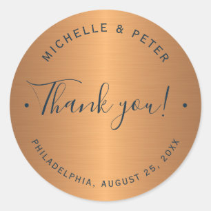 Adesivo Obrigado de casamento de ouro de cobre metálico