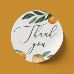 Adesivo Obrigado de casamento de um guião de laranja de ág<br><div class="desc">Obrigado de citros de aquarelas que você cola com laranja,  verde e roteiro elegante para o casamento do jardim botânico. Adequado para aniversário / aniversário / janto de ensaio / Chá de panela / Festa de solteira. Entre em contato comigo se precisar de itens adicionais.</div>