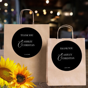 Adesivo Obrigado de casamento elegante, preto e branco voc