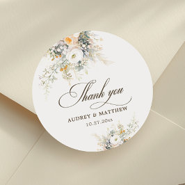 Adesivo Obrigado de Casamento Floral Branco Elegante