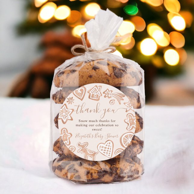 Adesivo Obrigado de chá de fraldas de biscoito de Natal de (Cute winter Christmas cookie baby shower thank Classic Round Sticker)