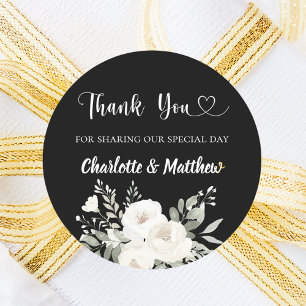 Adesivo Obrigado de coração branco preto para o casamento