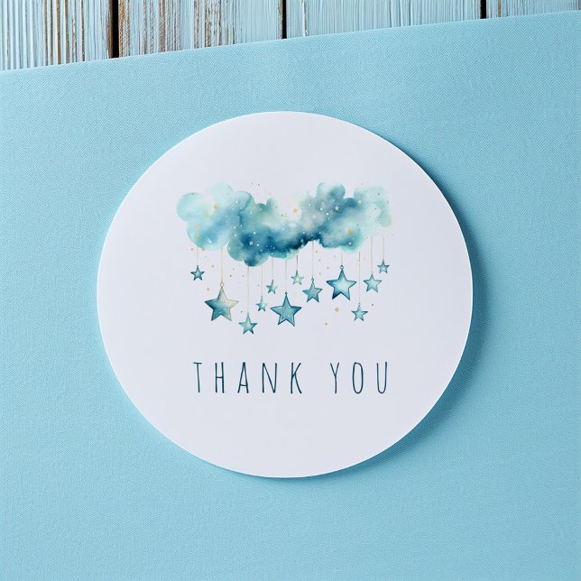 Adesivo Obrigado de estrelas azuis (Watercolor Blue Starry Sky fun thank you sticker for your baby shower.)