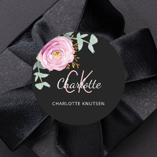 Adesivo Obrigado de eucalipto floral preto rosa