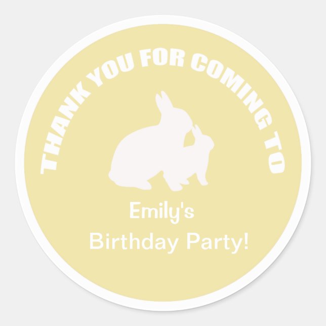 Adesivo Obrigado de festa de aniversário coelho, seu adesi (Frente)