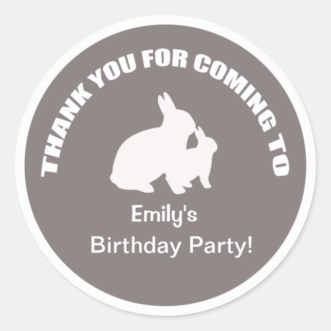 Adesivo Obrigado de festa de aniversário coelho, seu adesi (Frente)