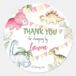 Adesivo Obrigado de festa de aniversário de dinossauro col