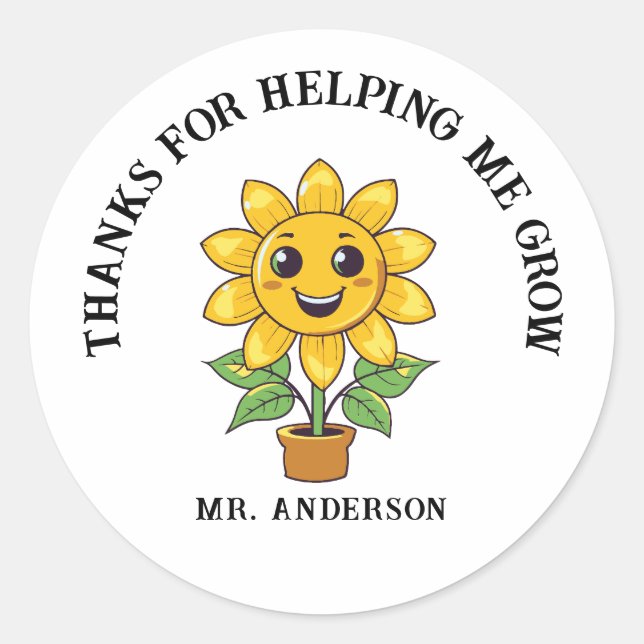 Adesivo Obrigado de girassol você para me ajudar a crescer (Frente)