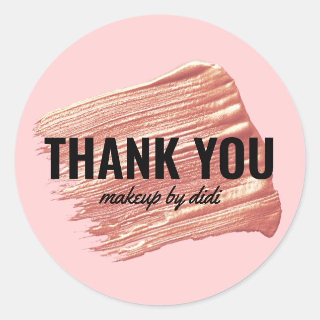 Adesivo Obrigado de maquiagem de batom rosa de ouro modern (Frente)
